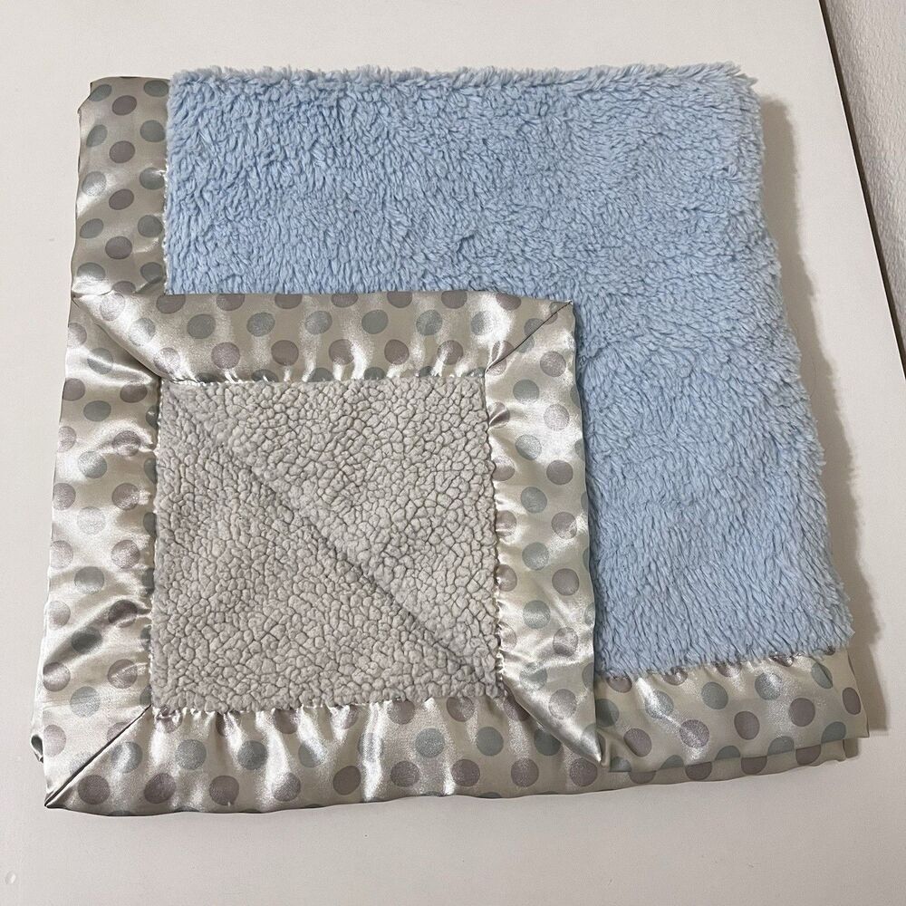 Kyle and Deena Baby Blanket Blue Cream Satin Trim Polka Dots Lovey Lovie Blankie